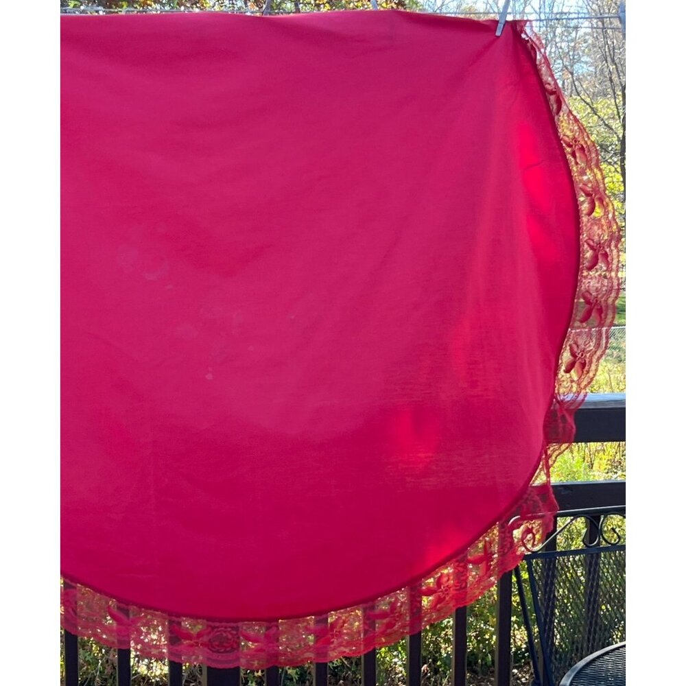 Tablecloth 66" Red Round Lace Edge Valentine's Holiday Linens Romantic Vintage